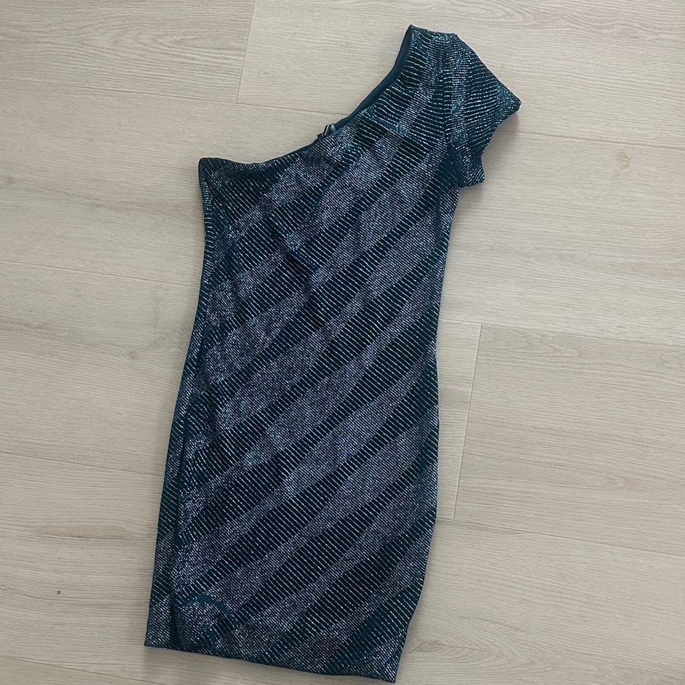 Guess by Marciano One-Shoulder Metallic Teal Dress